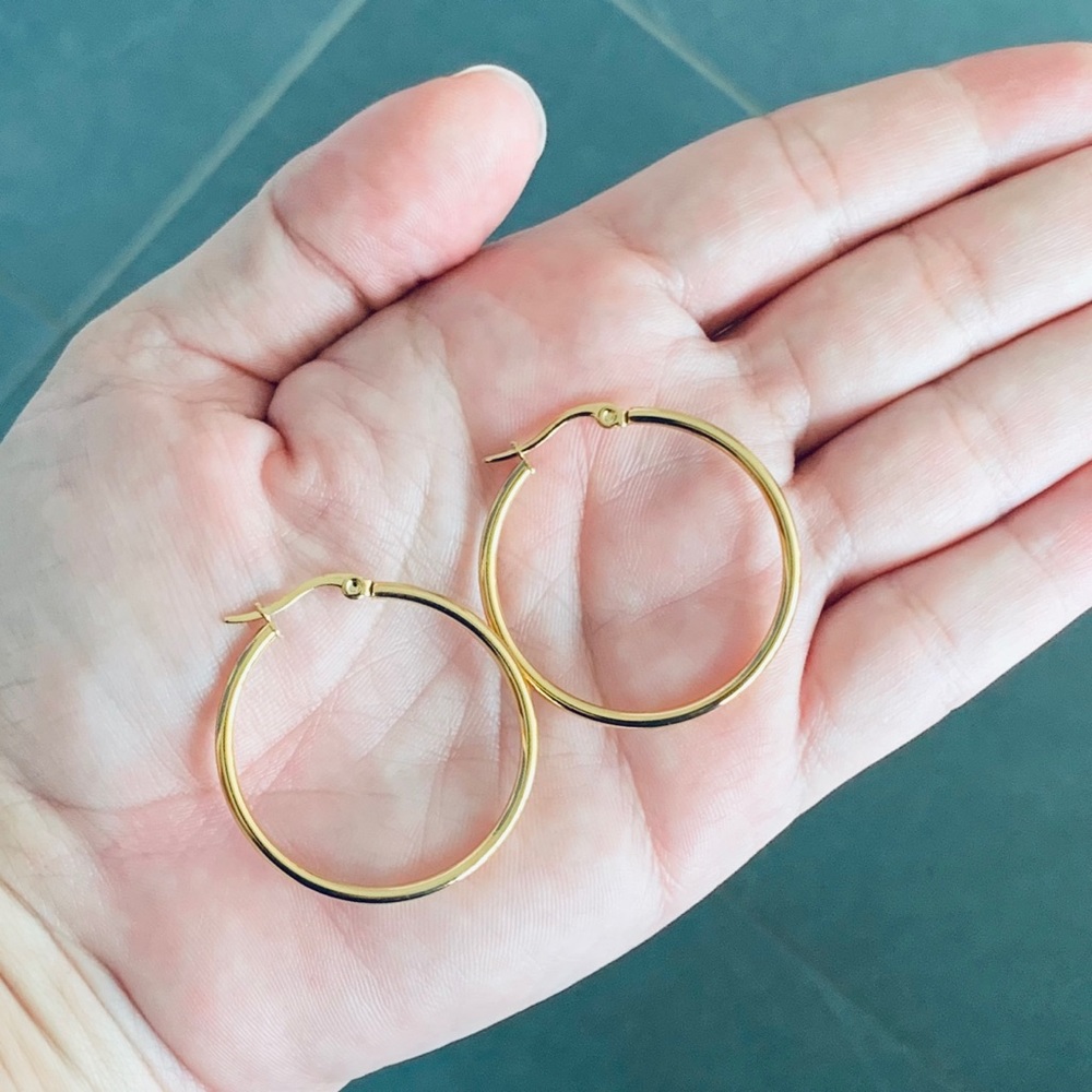 35mm Yellow Gold Stainless Steel Hoop Earrings - Picture 4 of 4
